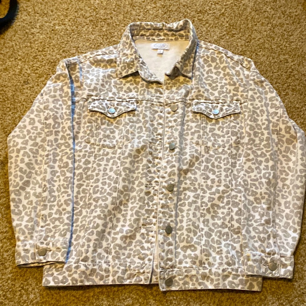 Mudpie cheetah print jean jacket
